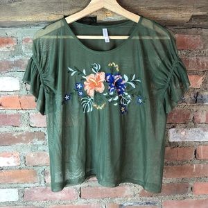 Xhilaration Sheer Green Floral Top